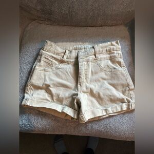 Wallflower Light Beige Rolled-Hem Denim Shorts